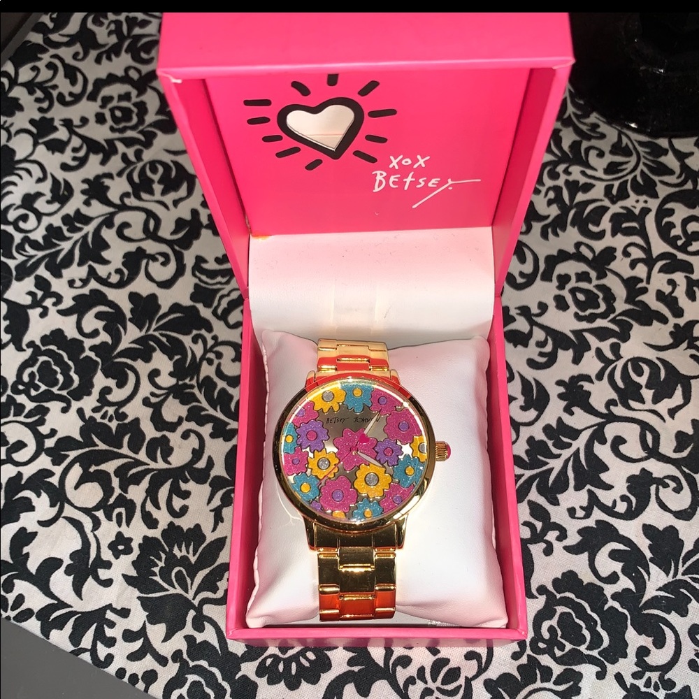 Betsey Johnson Ladies Gold Flower Time Watch